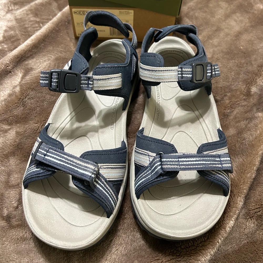 KEEN Women's Terradora II Strappy Open Toe Sandal in Navy/Light Blue.